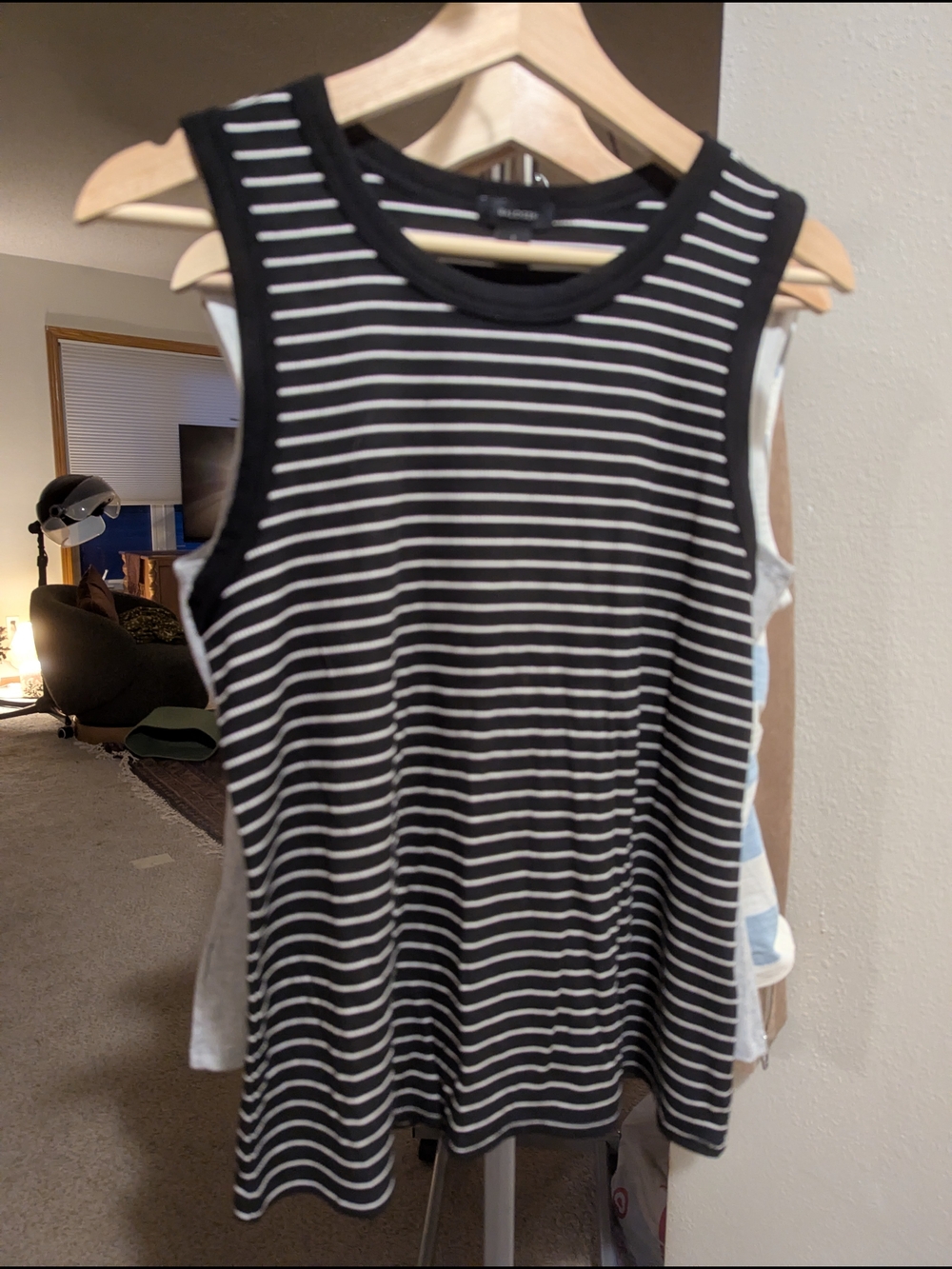 Halogen Black and White Striped Crewneck Tank